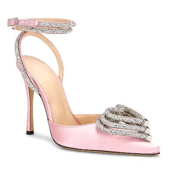 Mach & Mach Triple Heart High Heel Pink Satin Ankle Strap Pumps EU 39 NEW $1040 - Picture 1 of 17